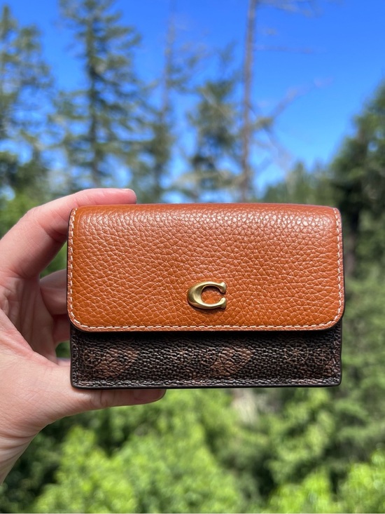 COACH Other - COACH Card Wallet Mini Trifold Wallet Brown Signature Canvas Logo AUTHENTIC